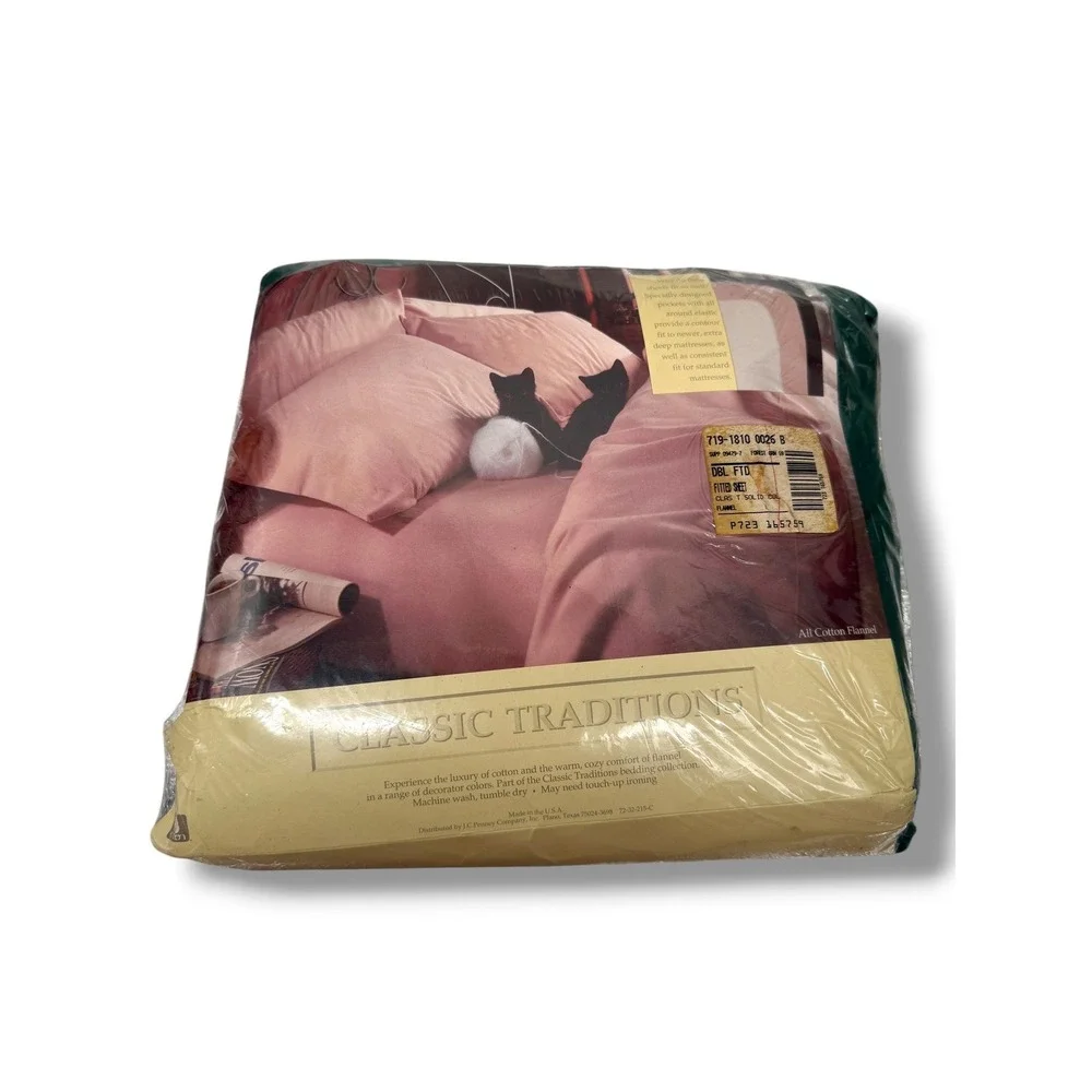 Classic Traditions Full Fitted Sheet Forest Green Cotton Flannel USA NIP Vintage